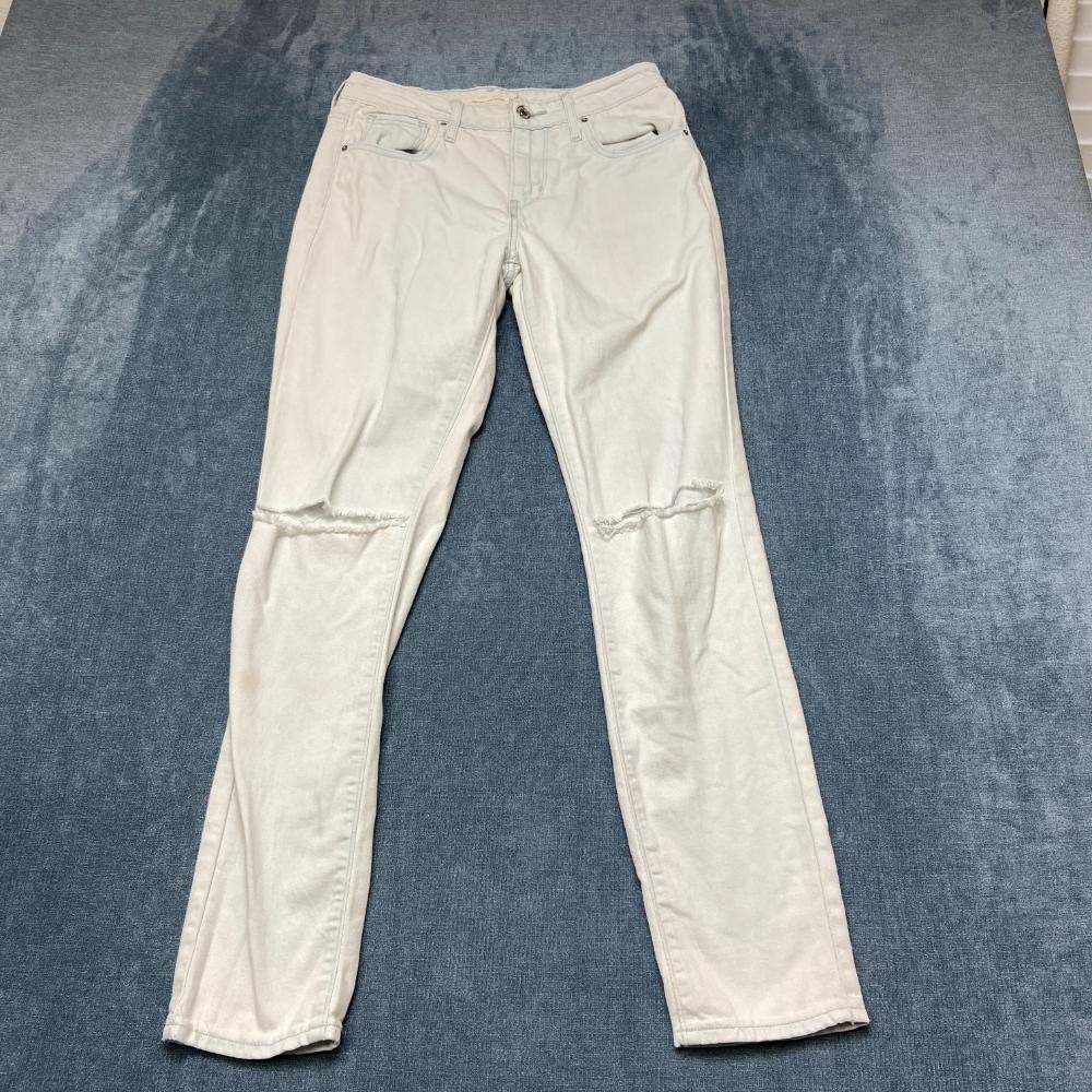 Levi's 721 Jeans Womens 26x29 White Denim High Rise Skinny Leg Travel Distressed
